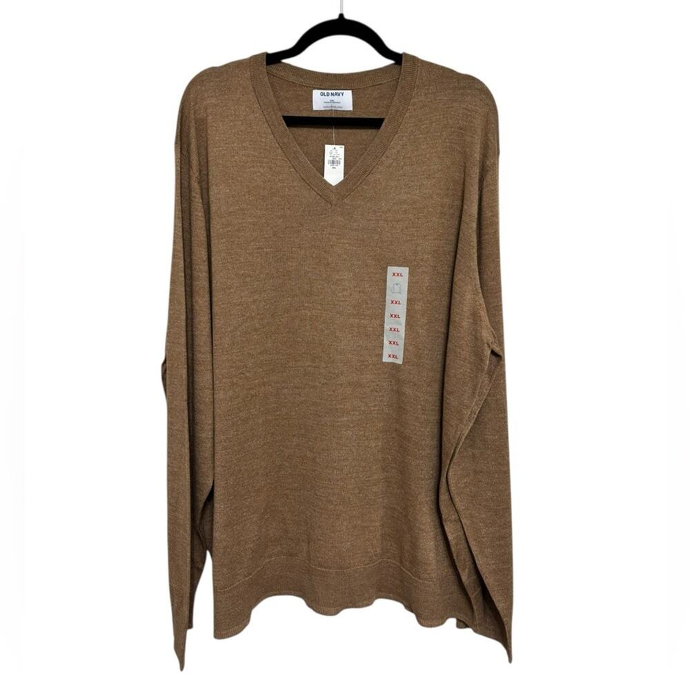 NEW Old Navy Men’s Classic V-Neck Cotton Blend Lightweight Sweater Tan XXL